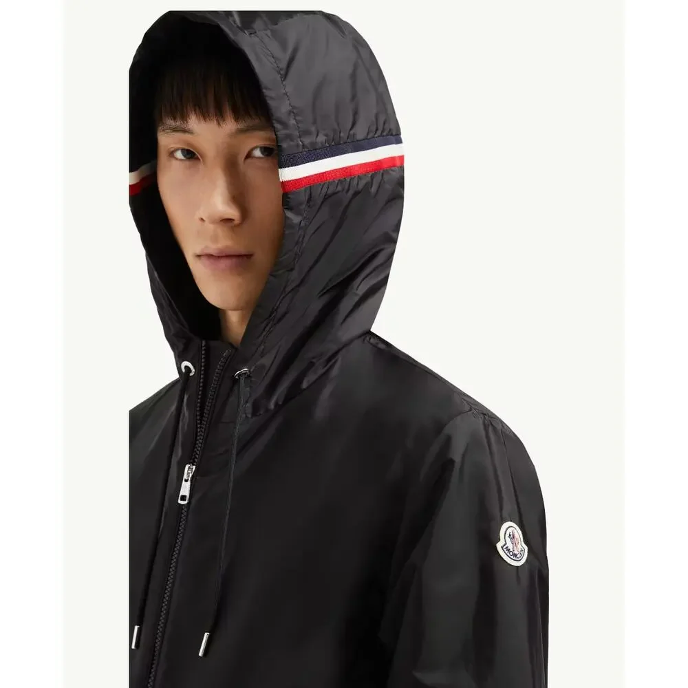 Moncler Grimpeurs Hooded Windbreaker Jacket Black Tricolor Trim Size 3 / Large